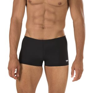 Speedo Black square leg trunks front view