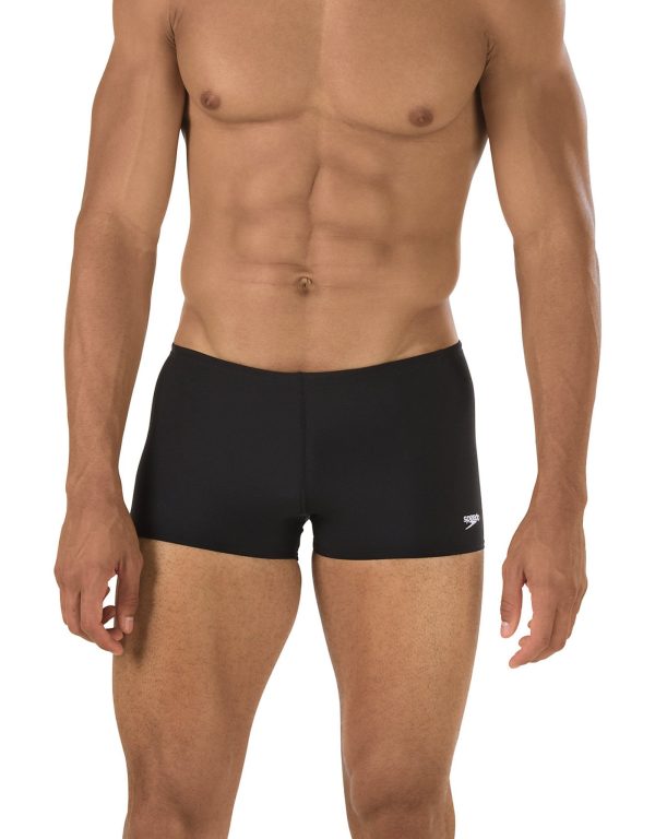 Speedo Black square leg trunks front view